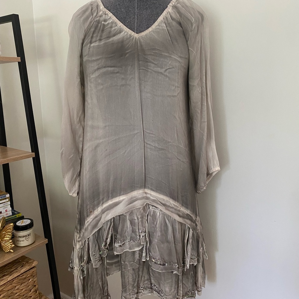 Oxmo Women’s Greige Sheer Dress with sequence details Size: Small